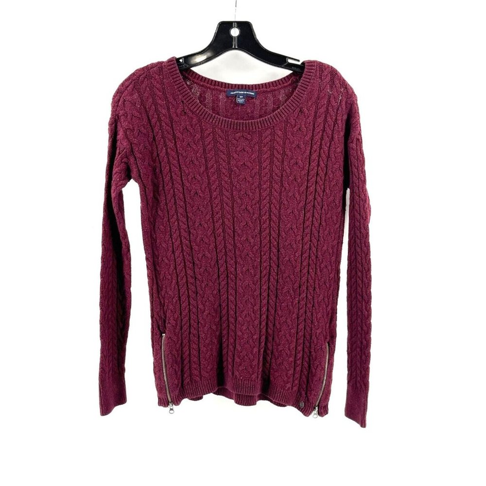 American Eagle Outfitters Burgundy Cable Knit Cardigan Sweater Zippers Size S